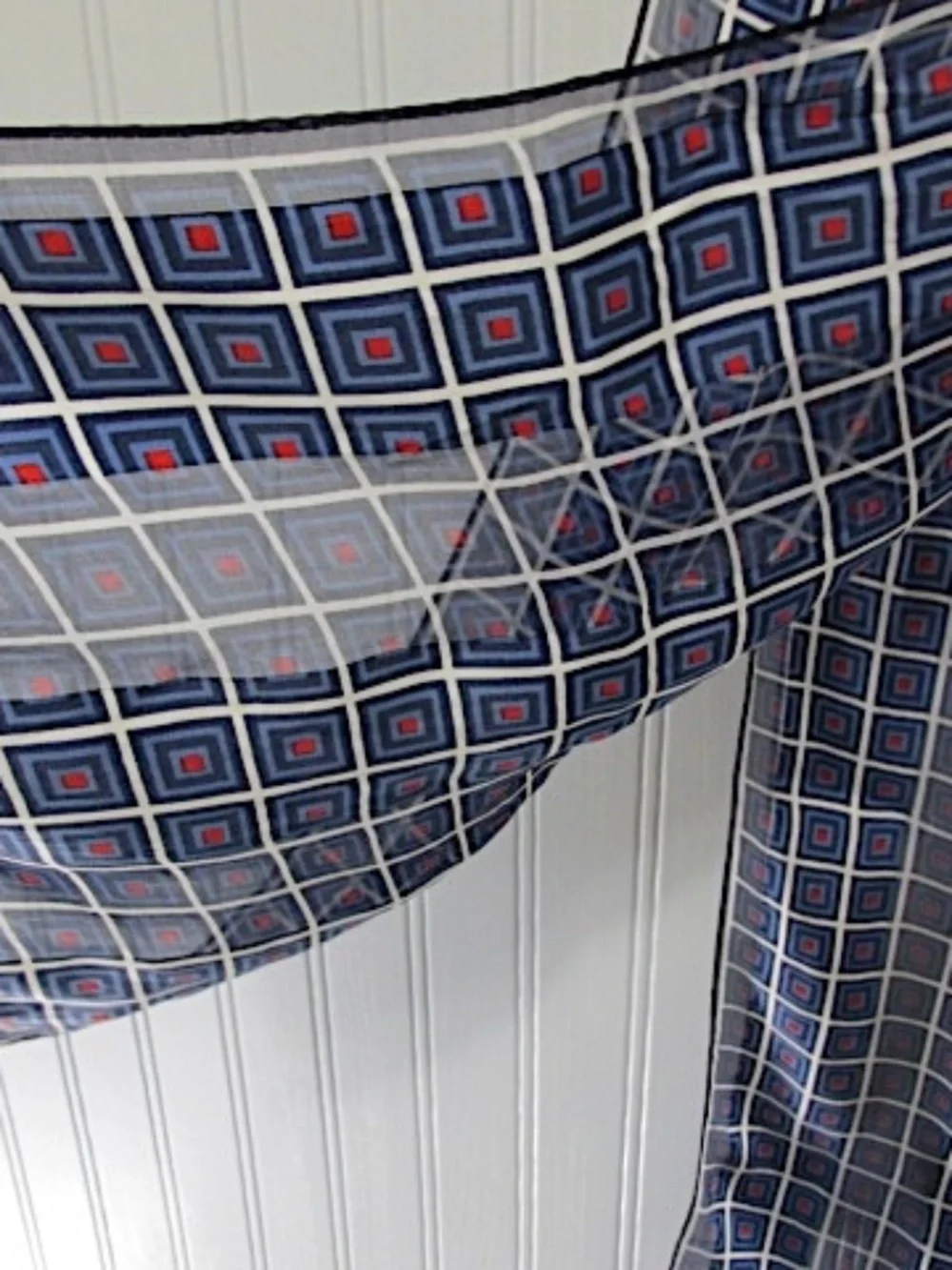 Vintage Echo Geometric Red White Blue Silk Ribbon Scarf